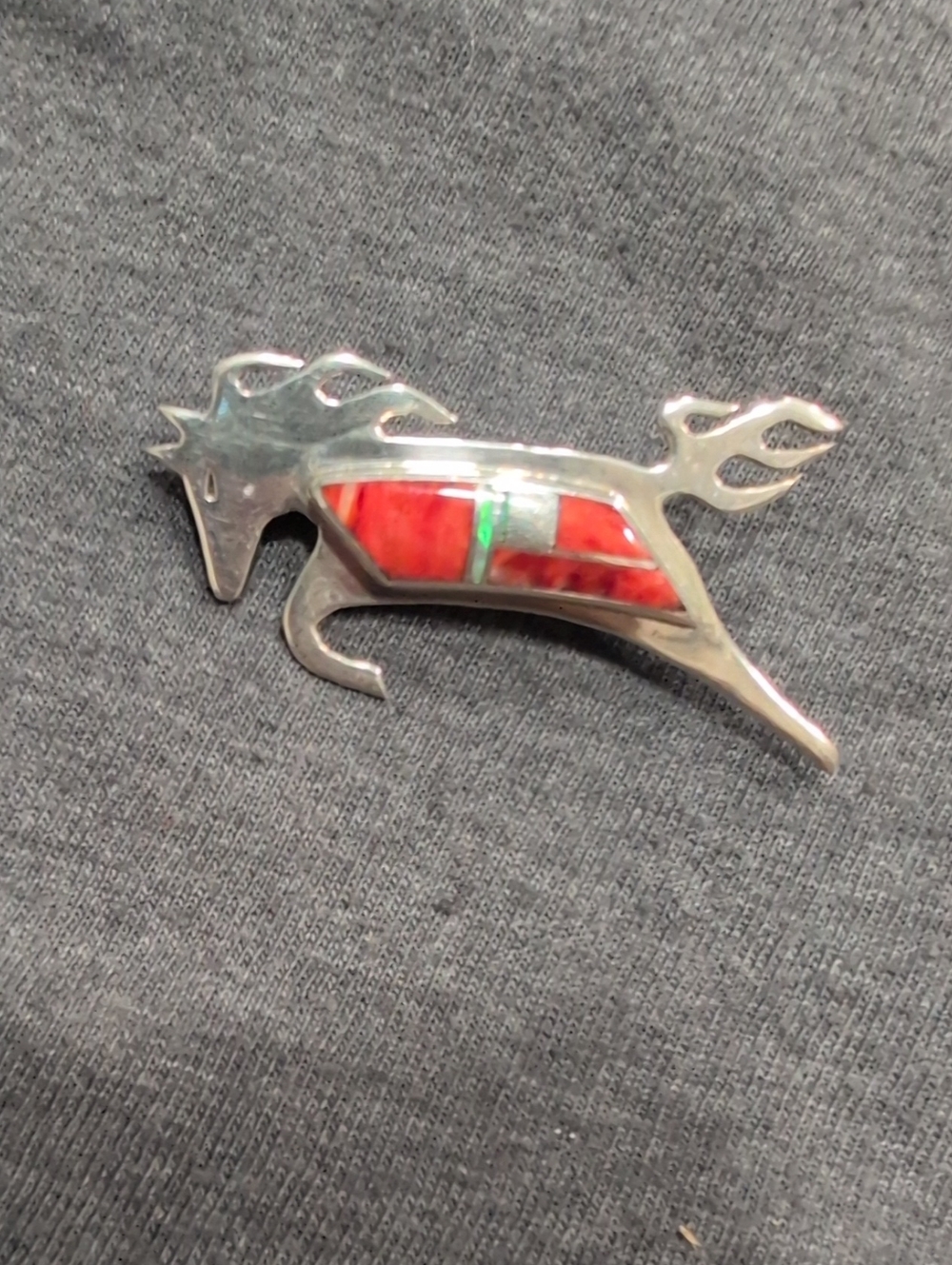 Native Made Sterling Silver Inlay Horse Brooch